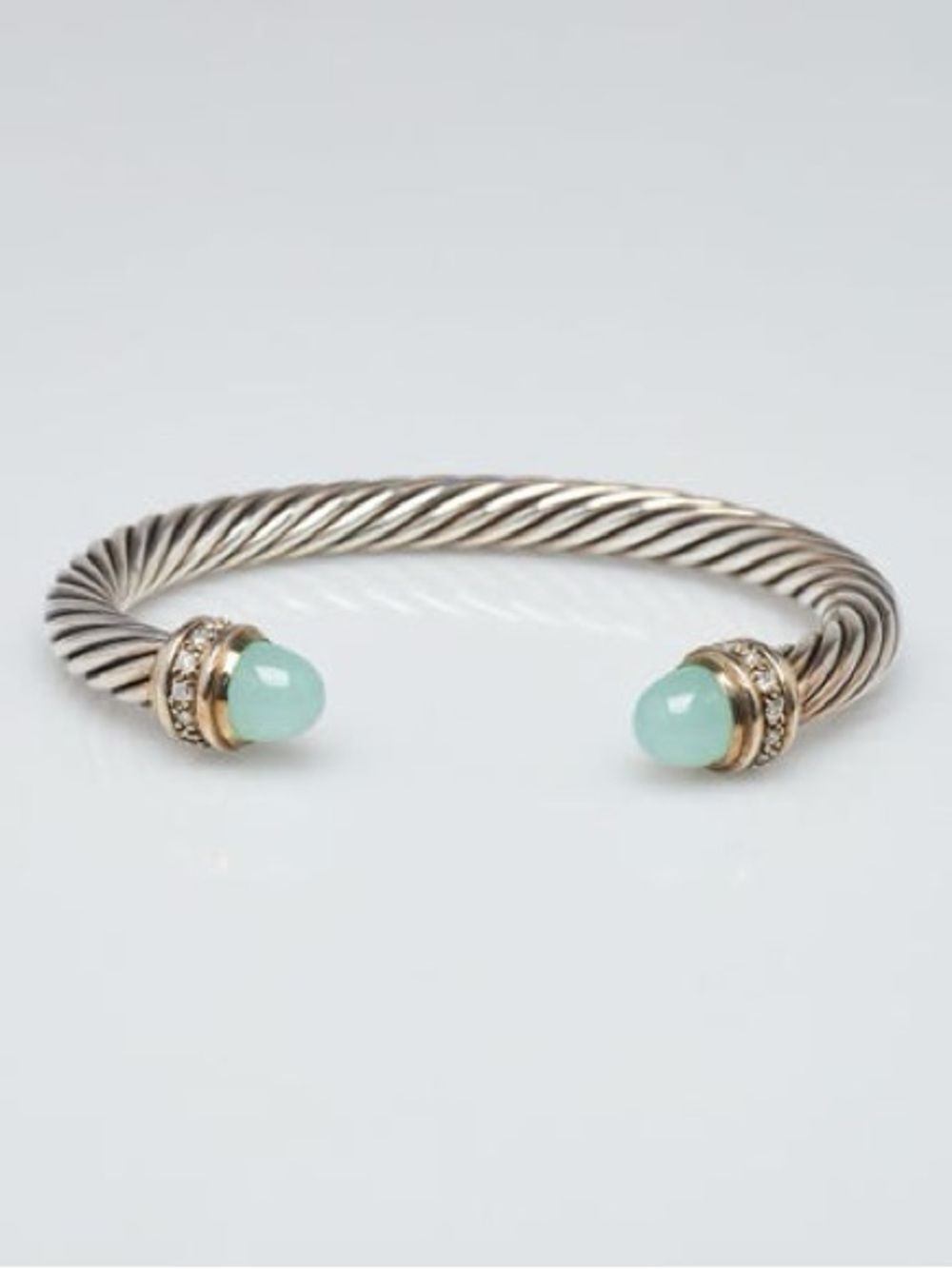 David Yurman Cable Classics 7mm Aqua Chalcedony Diamond Bracelet Sterling Sz 7”